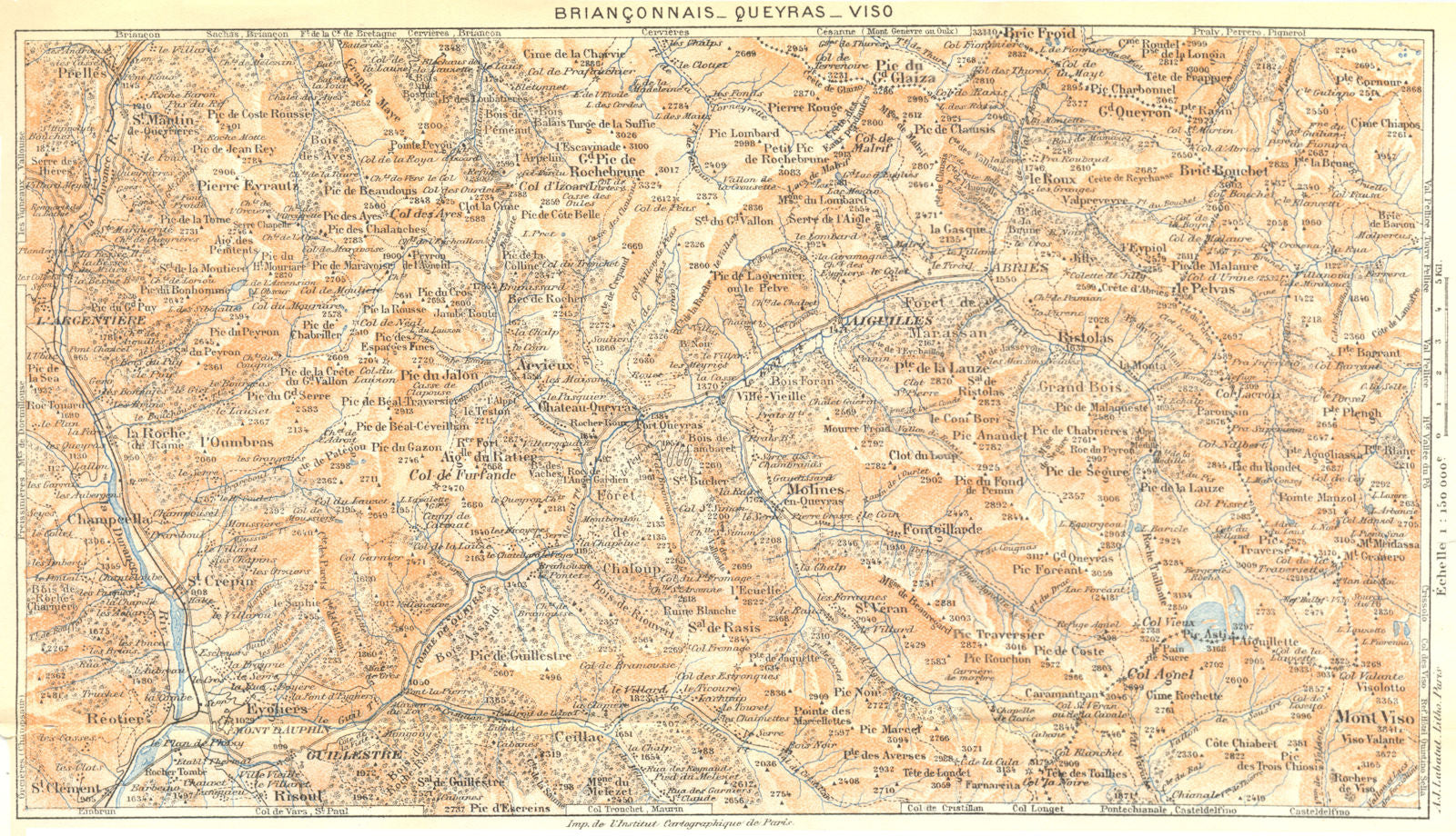 HAUTES-ALPES. Brianconnais Queyras Viso. Alpes Françaises 1926 old vintage map